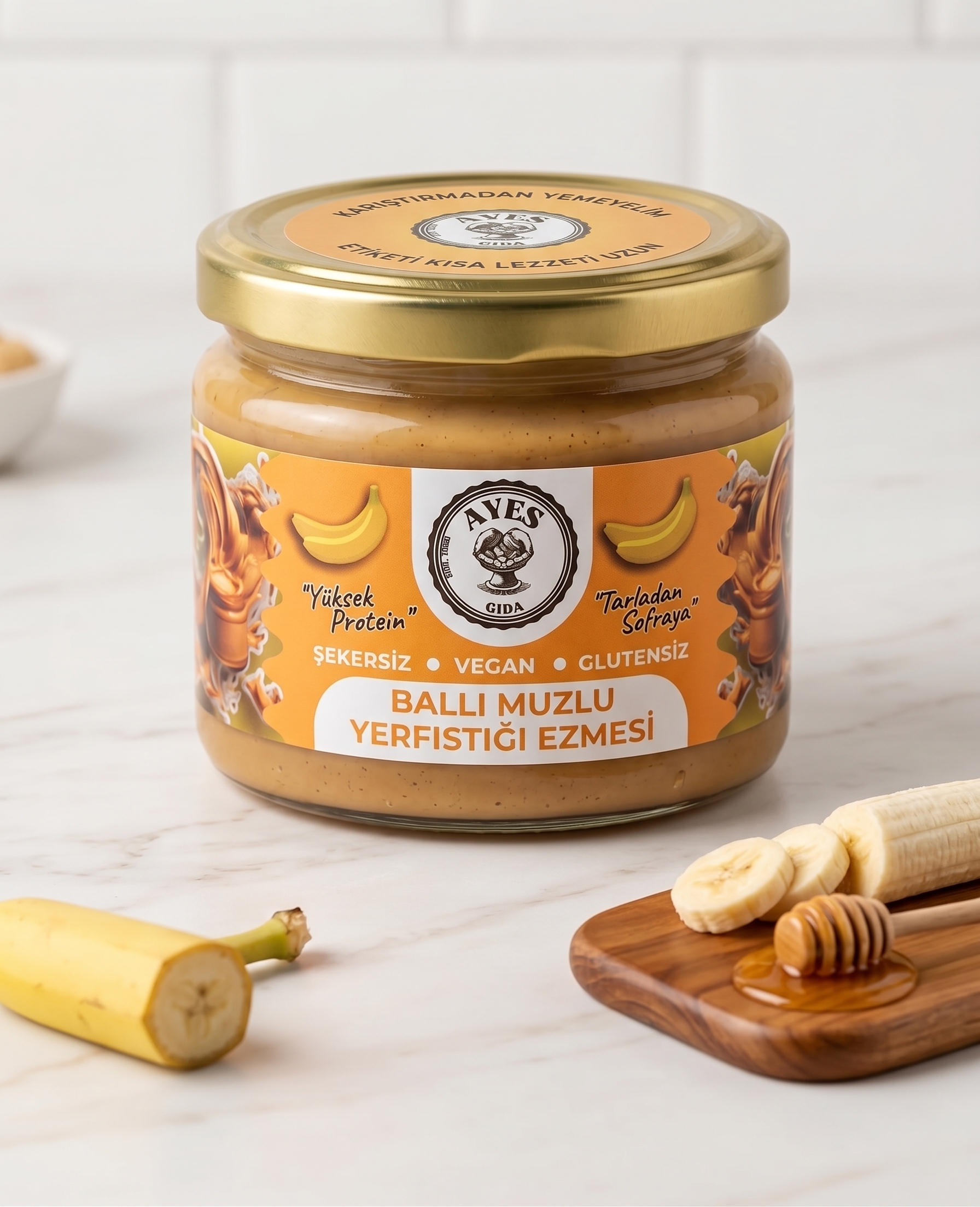 Doğal Ballı Muzlu Yer Fıstığı Ezmesi – Şekersiz, Glutensiz, Yüksek Protein-300 gr-türkiyede ilk ve tek